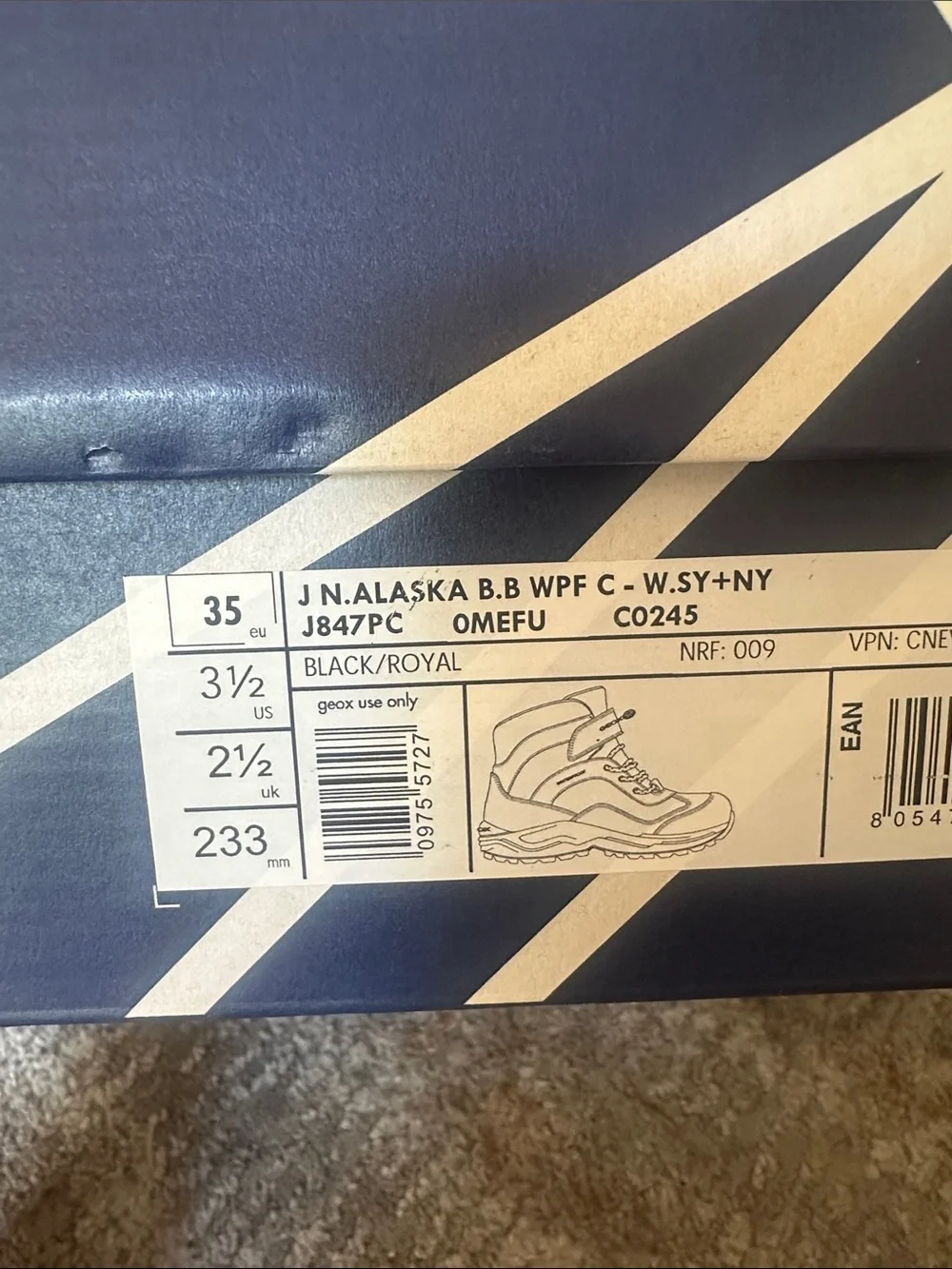Boys Geox Black and Royal Blue J.N. Alaska Boots - NIB